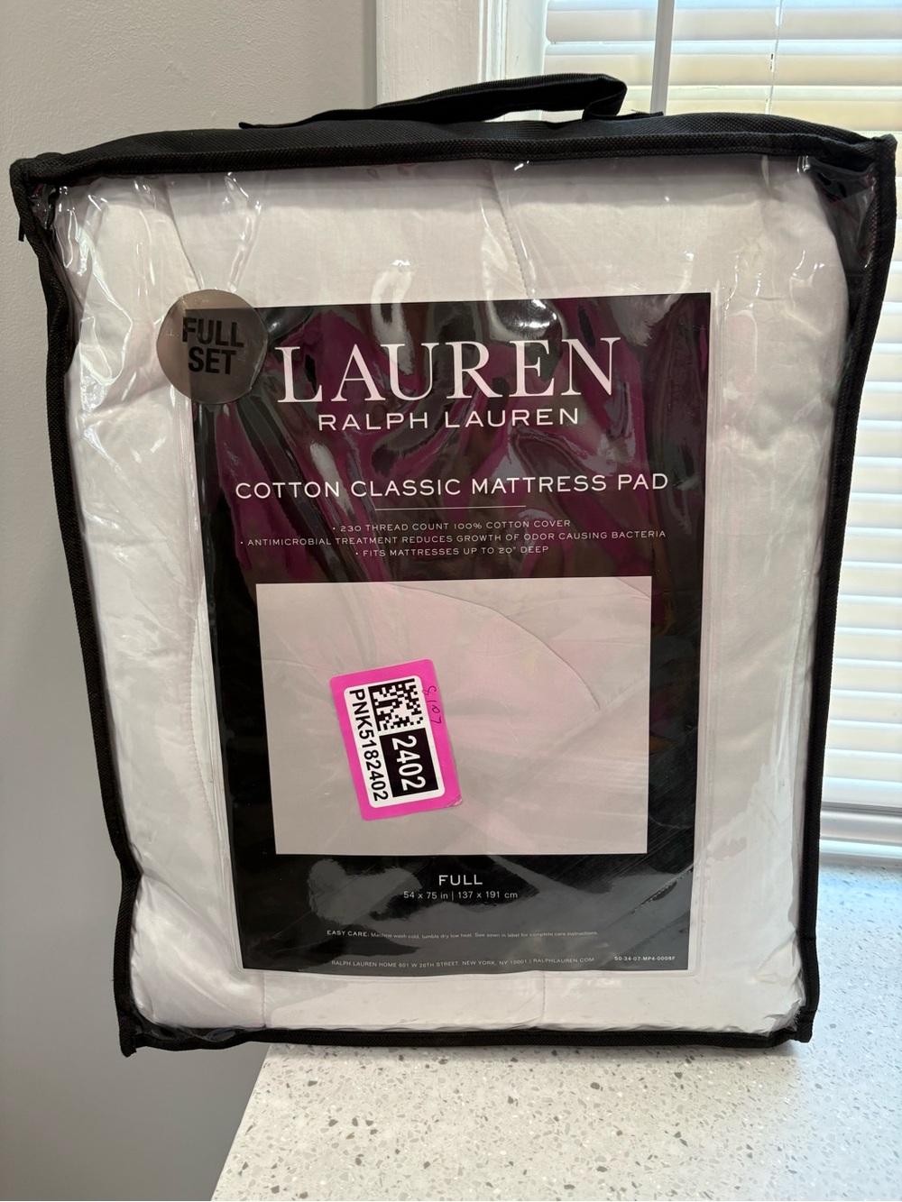 NEW Lauren Ralph Lauren White Cotton Classic Mattress Pad - Full Set